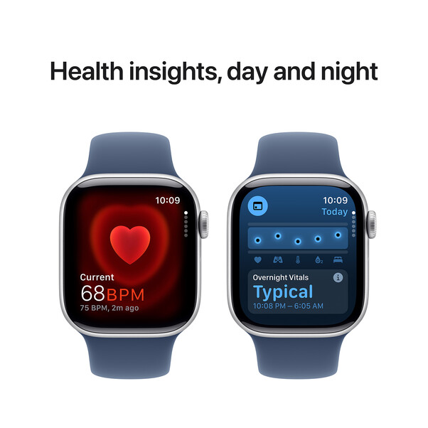 Apple Watch Series 10 GPS + Cellular, Aluminium silber, 42mm mit Sportarmband, denim - M/L>