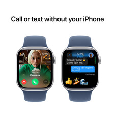 Apple Watch Series 10 GPS + Cellular, Aluminium silber, 42mm mit Sportarmband, denim - M/L>
