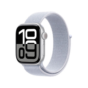 Apple Watch Series 10 GPS + Cellular, Aluminium silber, 42mm mit Sport Loop, wolkenblau&amp;gt;