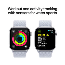 Apple Watch Series 10 GPS + Cellular, Aluminium silber, 42mm mit Sport Loop, wolkenblau&gt;