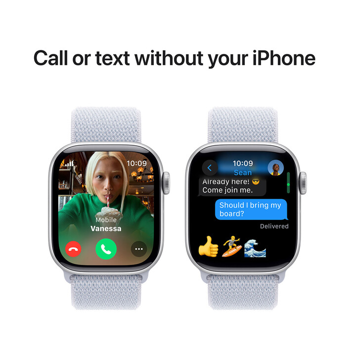 Apple Watch Series 10 GPS + Cellular, Aluminium silber, 42mm mit Sport Loop, wolkenblau&gt;