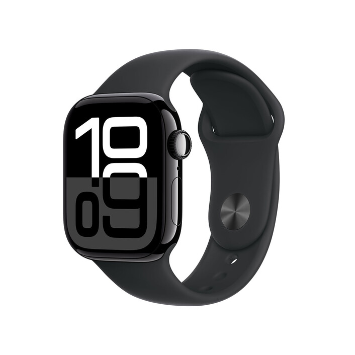 Sie sehen das Produktbild 01 von Apple Watch Series 10 GPS + Cellular, Aluminium diamantschwarz, 42mm mit Sportarmband, schwarz - S/M> Apple Watch Series 10 GPS + Cellular, Aluminium diamantschwarz, 42mm mit Sportarmband, schwarz - S/M>