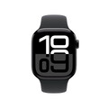 Apple Watch Series 10 GPS + Cellular, Aluminium diamantschwarz, 42mm mit Sportarmband, schwarz - S/M