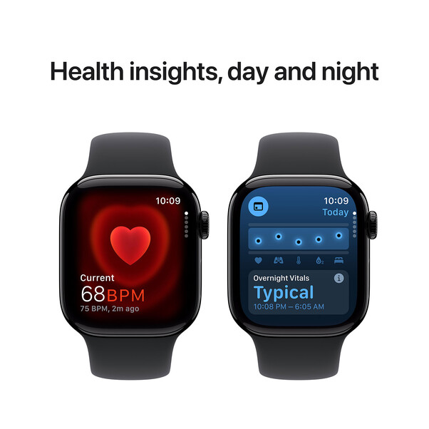 Apple Watch Series 10 GPS + Cellular, Aluminium diamantschwarz, 42mm mit Sportarmband, schwarz - S/M>