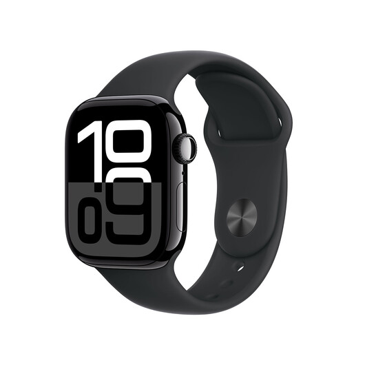 Apple Watch Series 10 GPS + Cellular, Aluminium diamantschwarz, 42mm mit Sportarmband, schwarz - M/L>