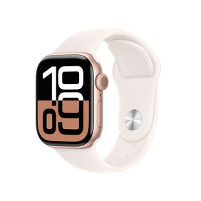 Apple Watch Series 10 GPS + Cellular, Aluminium rosé, 42mm mit Sportarmband, hellrosa - S/M&amp;gt;