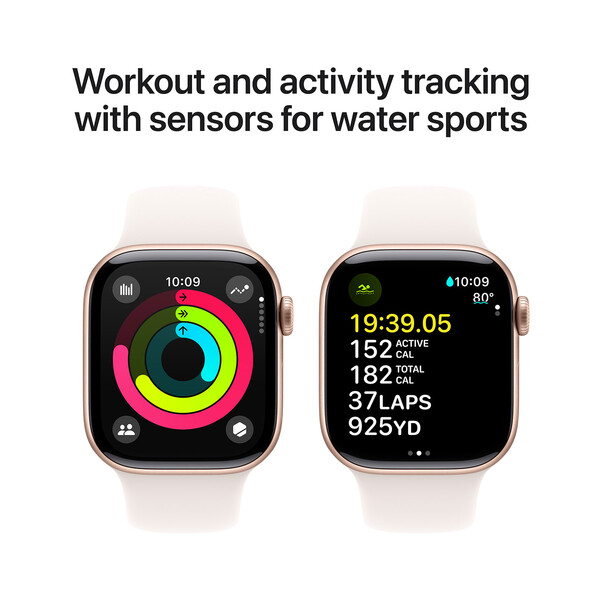 Apple Watch Series 10 GPS + Cellular, Aluminium rosé, 42mm mit Sportarmband, hellrosa - S/M
