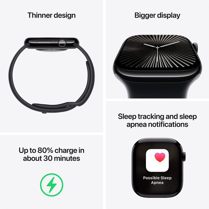 Apple Watch Series 10 GPS + Cellular, Titan natur, 42mm mit Sportarmband, steingrau - S/M&gt;