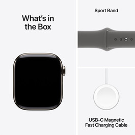 Apple Watch Series 10 GPS + Cellular, Titan natur, 42mm mit Sportarmband, steingrau - S/M&gt;