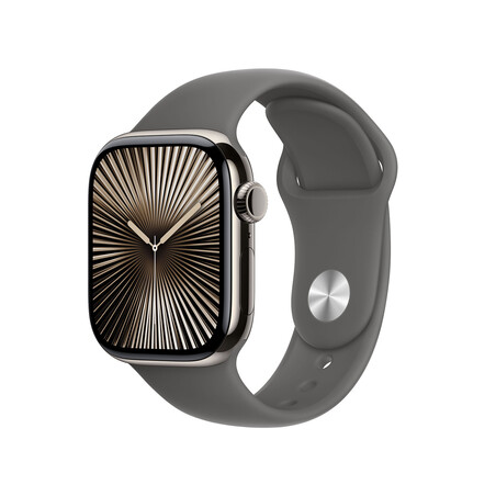 Apple Watch Series 10 GPS + Cellular, Titan natur, 42mm mit Sportarmband, steingrau - M/L>