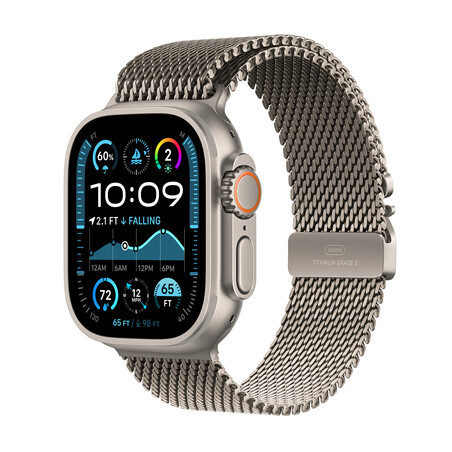 Apple Watch Ultra 2 GPS + Cellular, Titan natur, 49mm mit Milanaise-Armband, Titan natur - M>