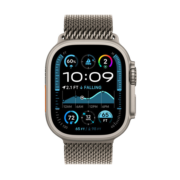 Apple Watch Ultra 2 GPS + Cellular, Titan natur, 49mm mit Milanaise-Armband, Titan natur - M>