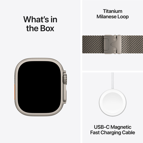 Apple Watch Ultra 2 GPS + Cellular, Titan natur, 49mm mit Milanaise-Armband, Titan natur - M>