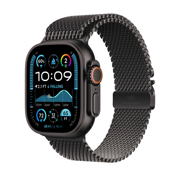 Apple Watch Ultra 2 GPS + Cellular, Titan schwarz, 49mm mit Milanaise-Armband, Titan schwarz - M>