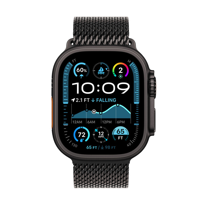 Apple Watch Ultra 2 GPS + Cellular, Titan schwarz, 49mm mit Milanaise-Armband, Titan schwarz - M