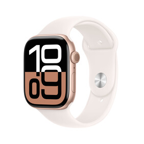 Apple Watch Series 10 GPS, Aluminium rosé, 42mm mit Sportarmband, hellrosa - S/M&amp;gt;