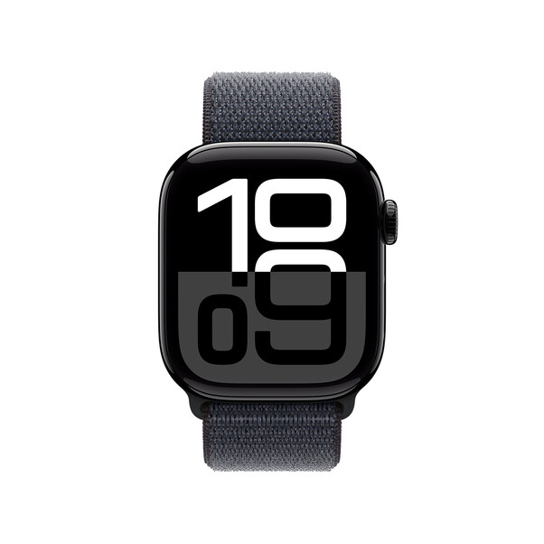 Apple Watch Series 10 GPS, Aluminium diamantschwarz, 42mm mit Sport Loop, tinte