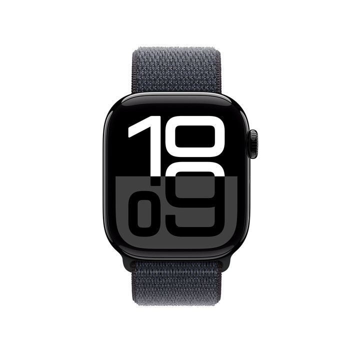 Apple Watch Series 10 GPS, Aluminium diamantschwarz, 42mm mit Sport Loop, tinte