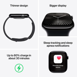 Apple Watch Series 10 GPS, Aluminium diamantschwarz, 42mm mit Sport Loop, tinte