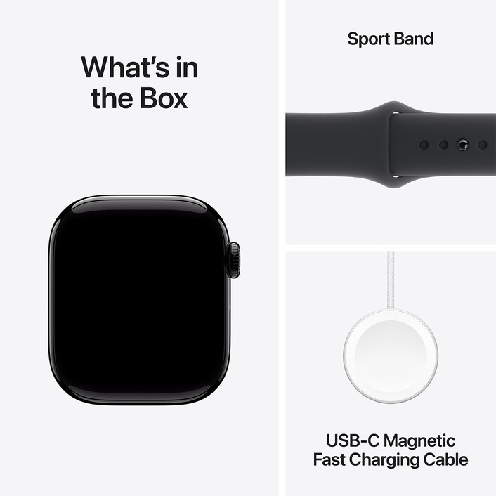 Apple Watch Series 10 GPS, Aluminium diamantschwarz, 42mm mit Sportarmband, schwarz - S/M