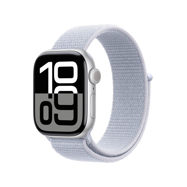 Apple Watch Series 10 GPS, Aluminium silber, 42mm mit Sport Loop, wolkenblau