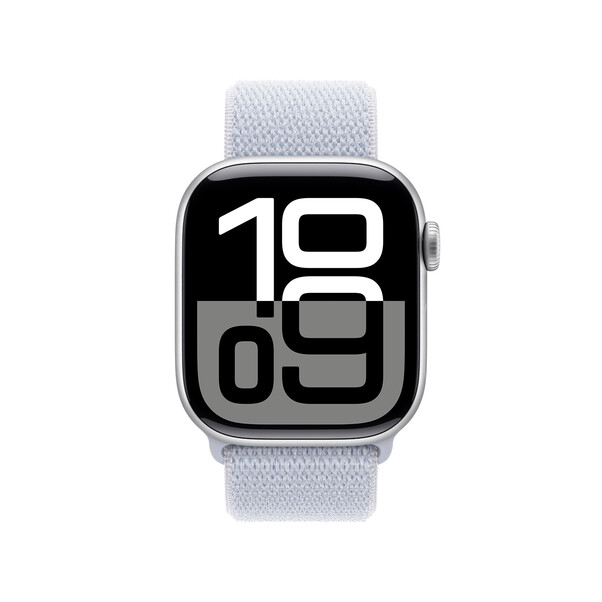 Apple Watch Series 10 GPS, Aluminium silber, 42mm mit Sport Loop, wolkenblau