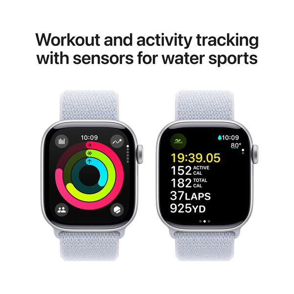 Apple Watch Series 10 GPS, Aluminium silber, 42mm mit Sport Loop, wolkenblau