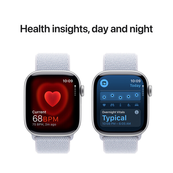 Apple Watch Series 10 GPS, Aluminium silber, 42mm mit Sport Loop, wolkenblau