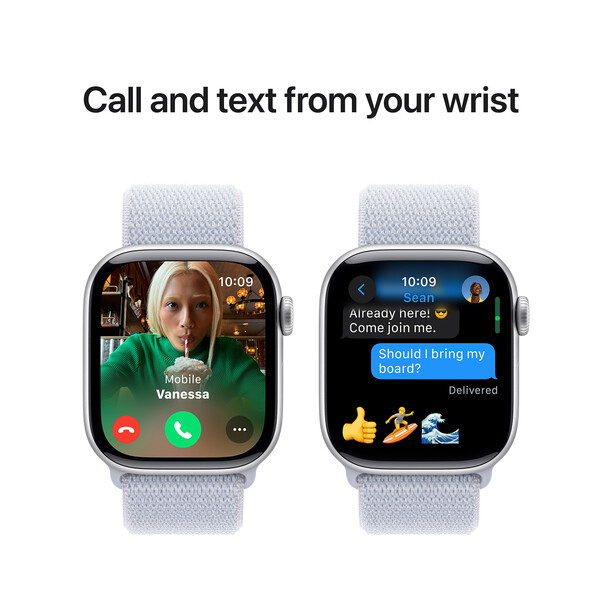 Apple Watch Series 10 GPS, Aluminium silber, 42mm mit Sport Loop, wolkenblau