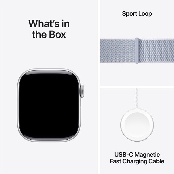 Apple Watch Series 10 GPS, Aluminium silber, 42mm mit Sport Loop, wolkenblau