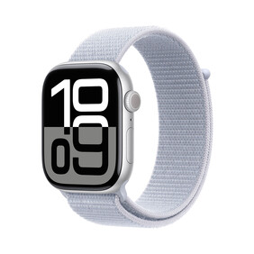 Apple Watch Series 10 GPS, Aluminium silber, 46mm mit Sport Loop, wolkenblau