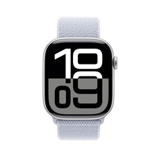 Apple Watch Series 10 GPS, Aluminium silber, 46mm mit Sport Loop, wolkenblau