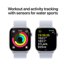 Apple Watch Series 10 GPS, Aluminium silber, 46mm mit Sport Loop, wolkenblau