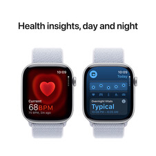 Apple Watch Series 10 GPS, Aluminium silber, 46mm mit Sport Loop, wolkenblau