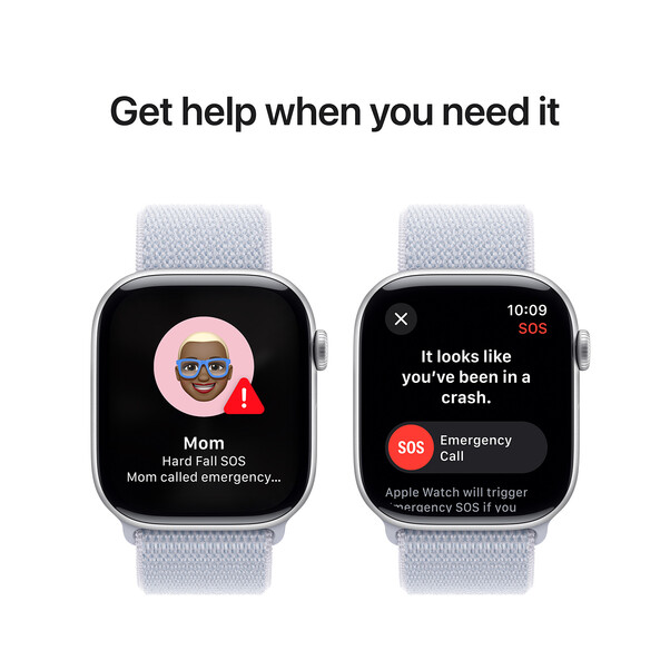 Apple Watch Series 10 GPS, Aluminium silber, 46mm mit Sport Loop, wolkenblau