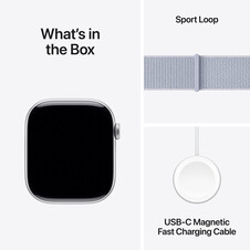 Apple Watch Series 10 GPS, Aluminium silber, 46mm mit Sport Loop, wolkenblau