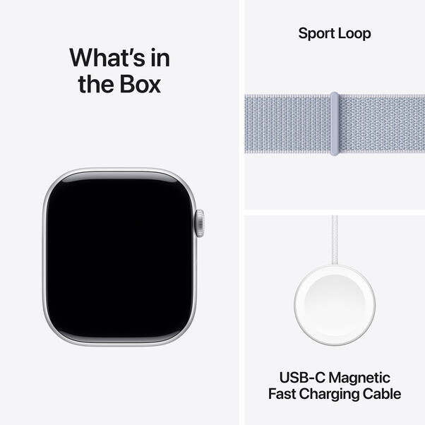 Apple Watch Series 10 GPS, Aluminium silber, 46mm mit Sport Loop, wolkenblau