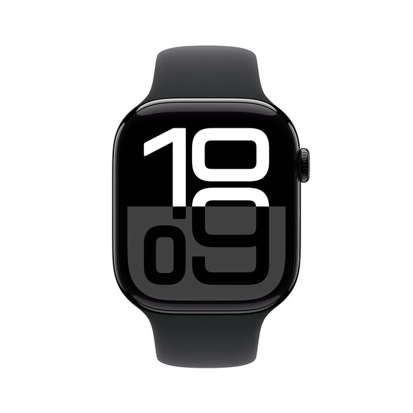 Apple Watch Series 10 GPS, Aluminium diamantschwarz, 46mm mit Sportarmband, schwarz - S/M>
