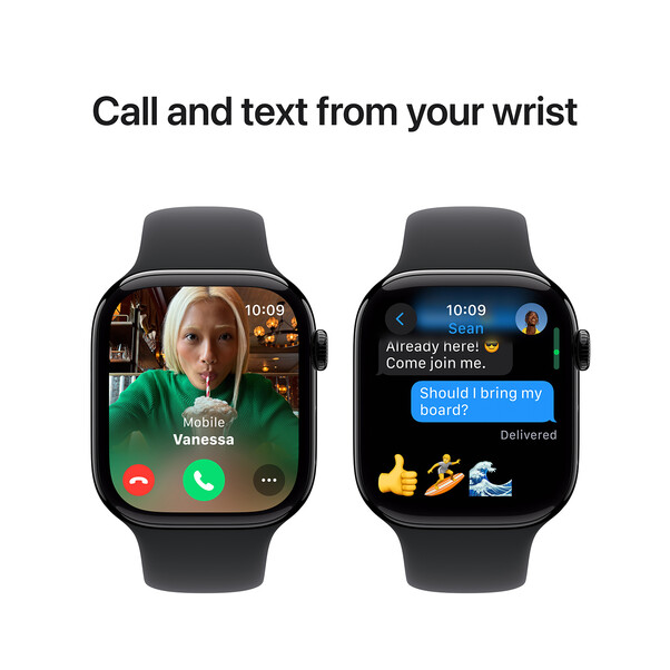 Apple Watch Series 10 GPS, Aluminium diamantschwarz, 46mm mit Sportarmband, schwarz - S/M>
