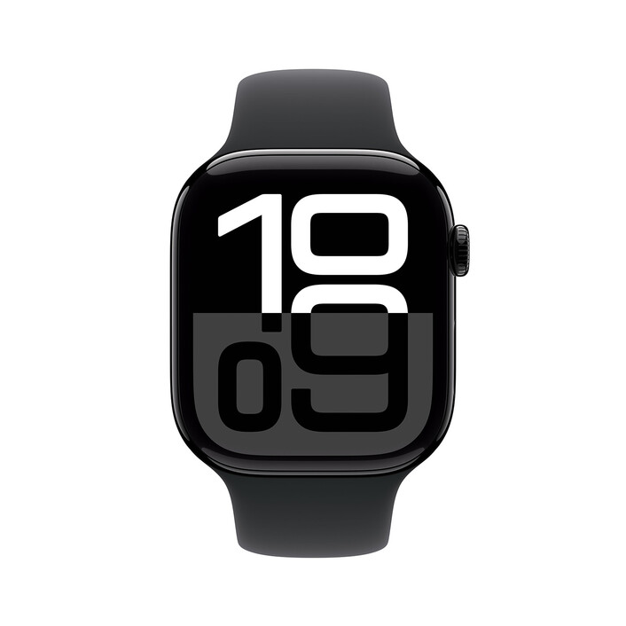Apple Watch Series 10 GPS, Aluminium diamantschwarz, 46mm mit Sportarmband, schwarz - M/L>