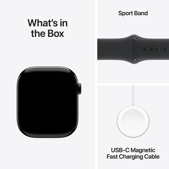 Apple Watch Series 10 GPS, Aluminium diamantschwarz, 46mm mit Sportarmband, schwarz - M/L>