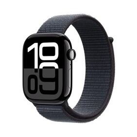 Apple Watch Series 10 GPS, Aluminium diamantschwarz, 46mm mit Sport Loop, tinte&amp;gt;