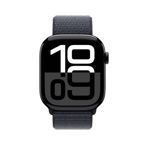 Apple Watch Series 10 GPS, Aluminium diamantschwarz, 46mm mit Sport Loop, tinte&gt;