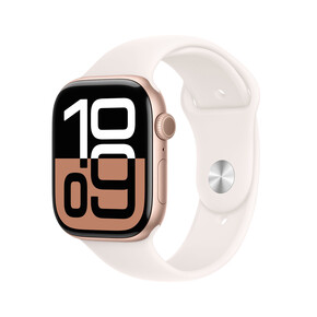 Apple Watch Series 10 GPS, Aluminium rosé, 46mm mit Sportarmband, hellrosa - M/L&amp;gt;