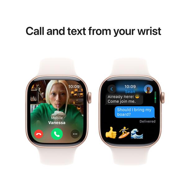 Apple Watch Series 10 GPS, Aluminium rosé, 46mm mit Sportarmband, hellrosa - M/L>