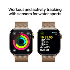 Apple Watch Series 10 GPS + Cellular, Titan gold, 46mm mit Milanaise-Armband, gold - S/M>