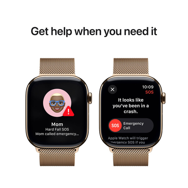 Apple Watch Series 10 GPS + Cellular, Titan gold, 46mm mit Milanaise-Armband, gold - S/M>