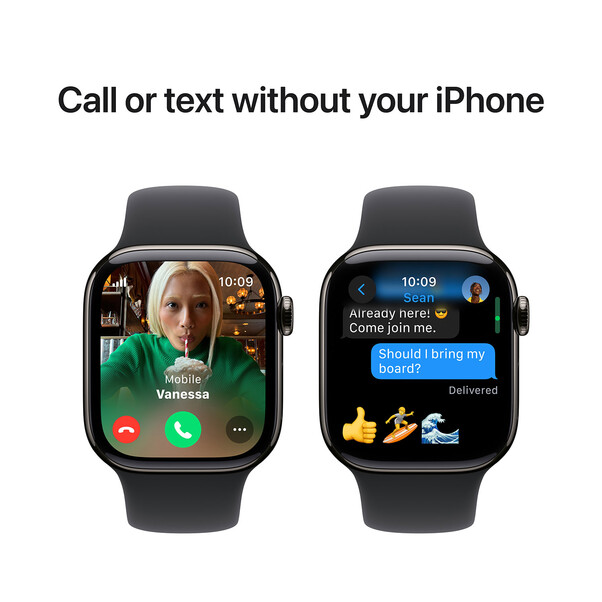 Sie sehen das Produktbild 13 von Apple Watch Series 10 GPS + Cellular, Titan schiefer, 42mm mit Sportarmband, schwarz - S/M> Apple Watch Series 10 GPS + Cellular, Titan schiefer, 42mm mit Sportarmband, schwarz - S/M>
