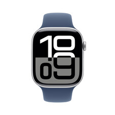 Apple Watch Series 10 GPS + Cellular, Aluminium silber, 46mm mit Sportarmband, denim - M/L