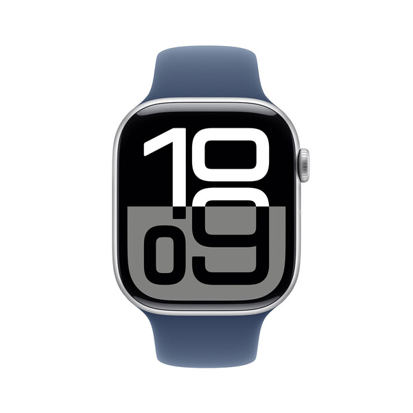 Apple Watch Series 10 GPS + Cellular, Aluminium silber, 46mm mit Sportarmband, denim - M/L